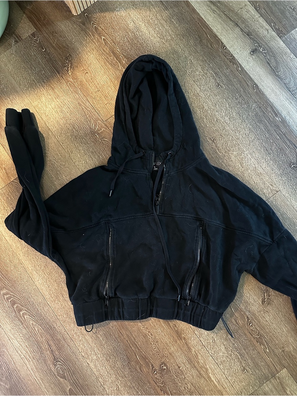 POPFLEX Black Hooded Zip-Front Cropped Jacket